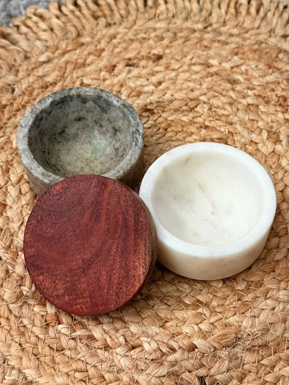 Hearth & Hand Wood Lid Marble & White Accent Jar